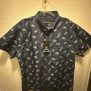MoLokai Blue Casual Button Down Shirt with Dino Fossil print Sz XL